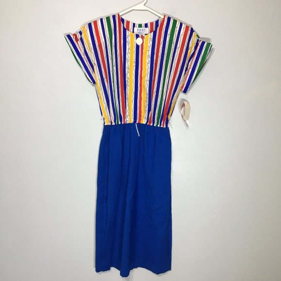 Vintage 80s Clowncore Dress Bright Primary Colors Abstract Rainbow Geometric - Picture 5 of 12